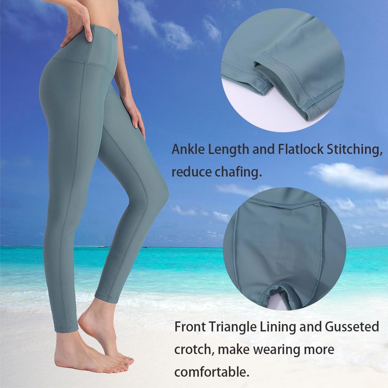Ubestyle UPF 50+ High Waist Women's Swim Pants Swim Leggings Swimming Tights Rash Guard Pants Sun Protective (Myterious/Green, M) - Image 3